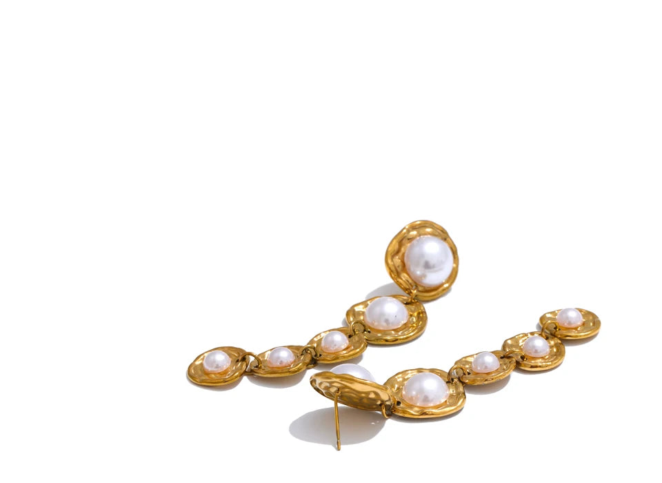 Pearls Golden Long Hanging Drop Earrings
