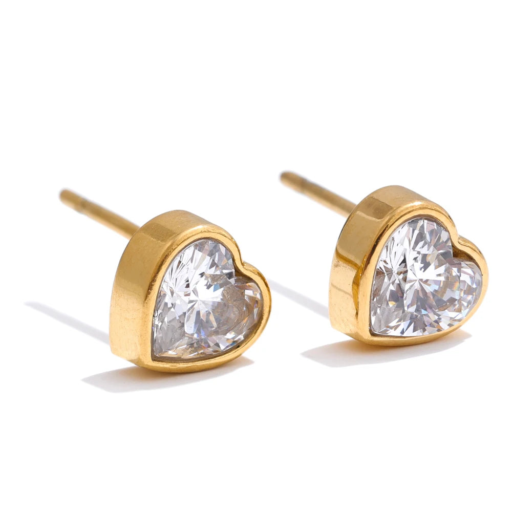 Delicate AAA Bling Cubic Zirconia Heart Stud Earrings