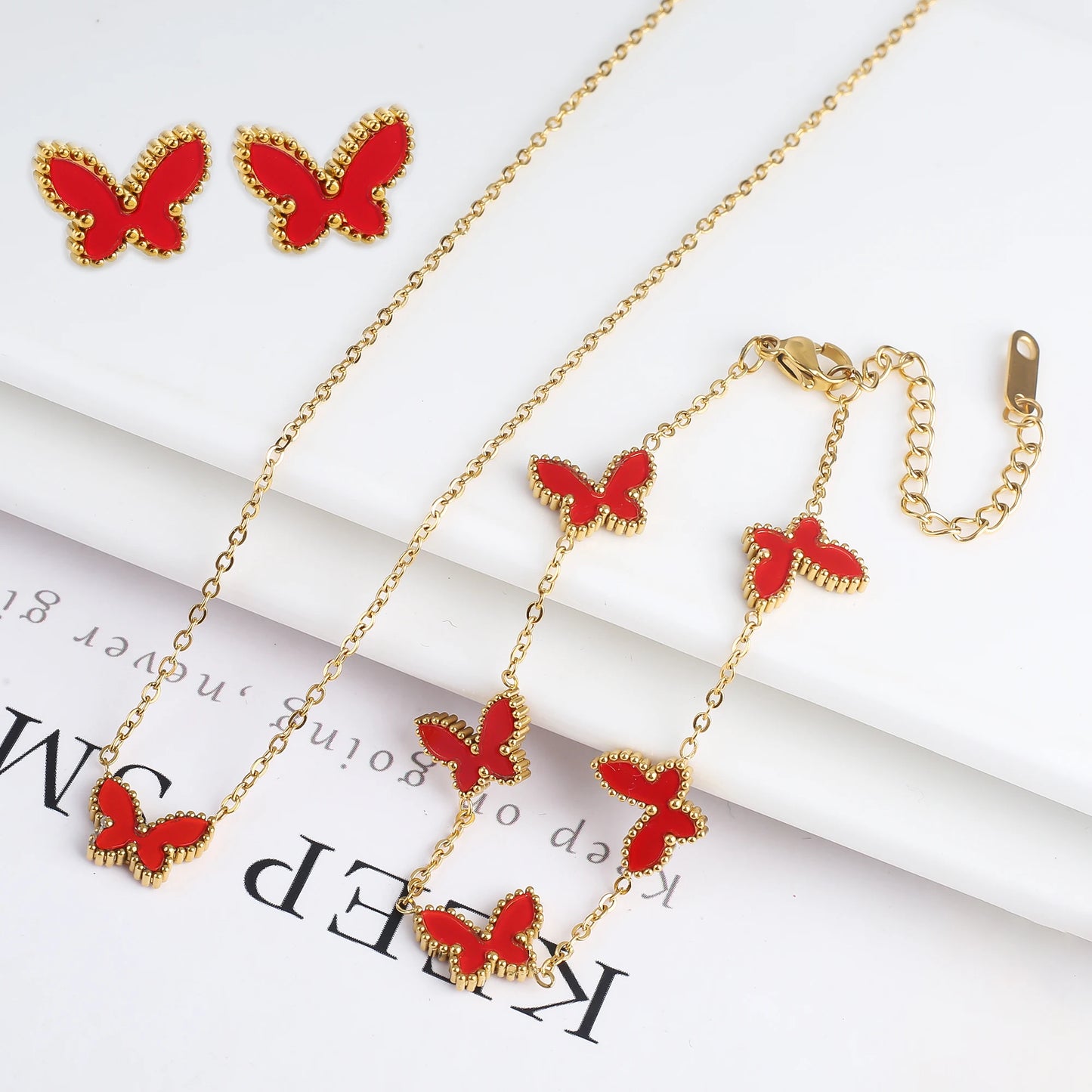 3PCS Stainless Steel Butterfly Jewelry Set