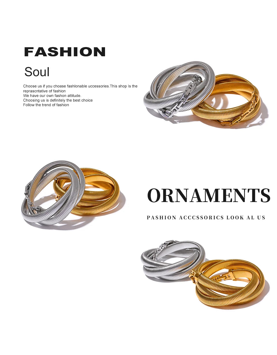 High-Quality Stainless Steel Layered Elastic Thick Bracelet