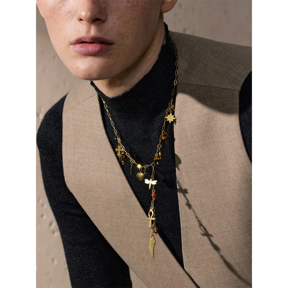 Dragonfly Wing Cross Heart Pendant