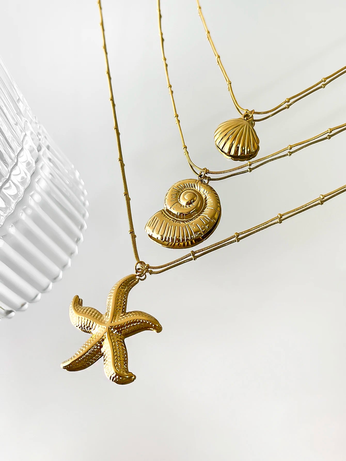Minimalist Starfish, Conch & Scallop Pendant Necklace
