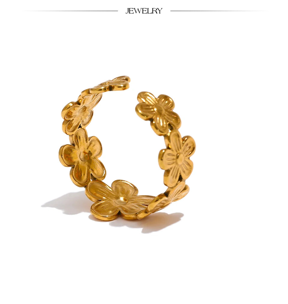 Thin Plant Flower Adjustable Open Ring