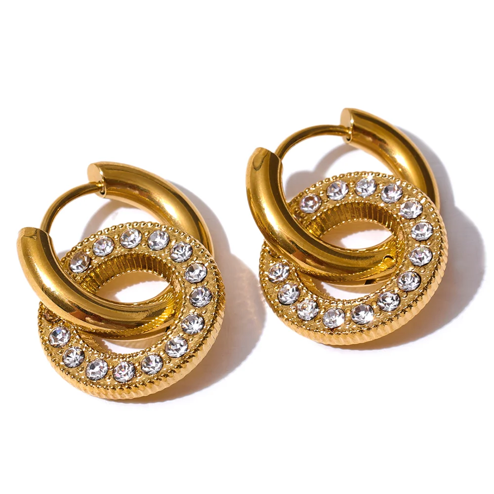 Round Zircon Drop Hoop Earrings