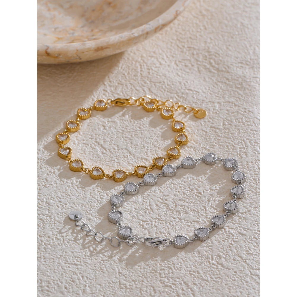 Heart Cubic Zirconia Shiny Waterproof Bracelet Bangle