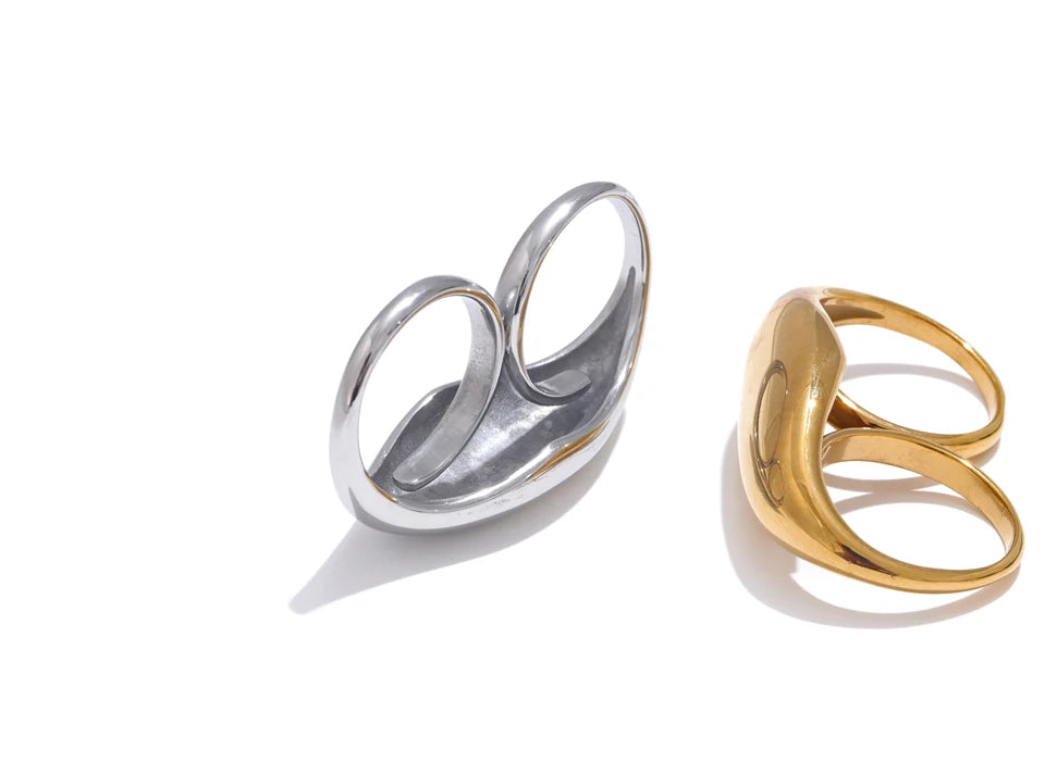 Stainless Steel Double Finger Geometric Ring