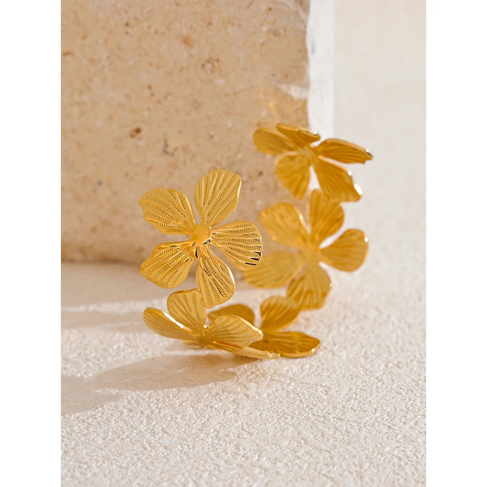 High-Quality Stainless Steel Flower Cuff Bracelet