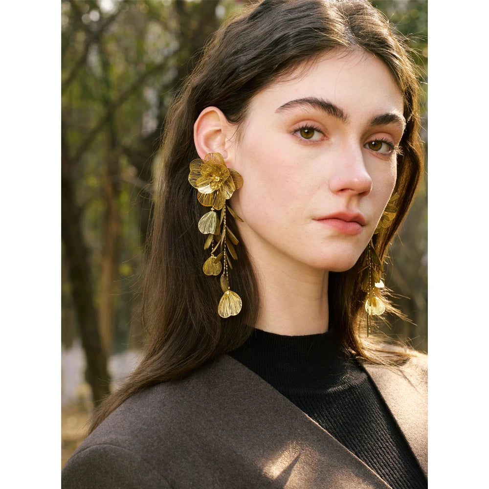 Big Flower Tassel Drop Dangle Earrings