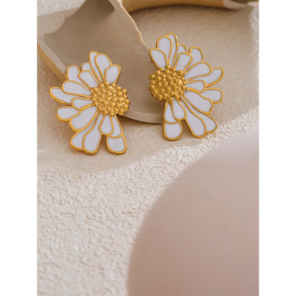 Enamel Flower Statement Fashion Stud Earrings