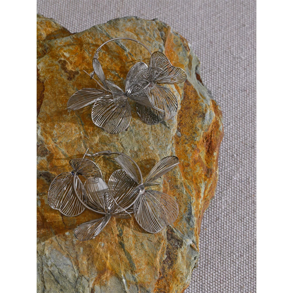 Metal Flower Big Hoop Earrings