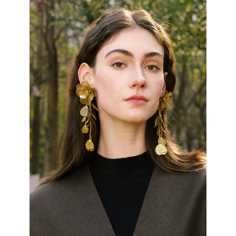 Big Flower Tassel Drop Dangle Earrings