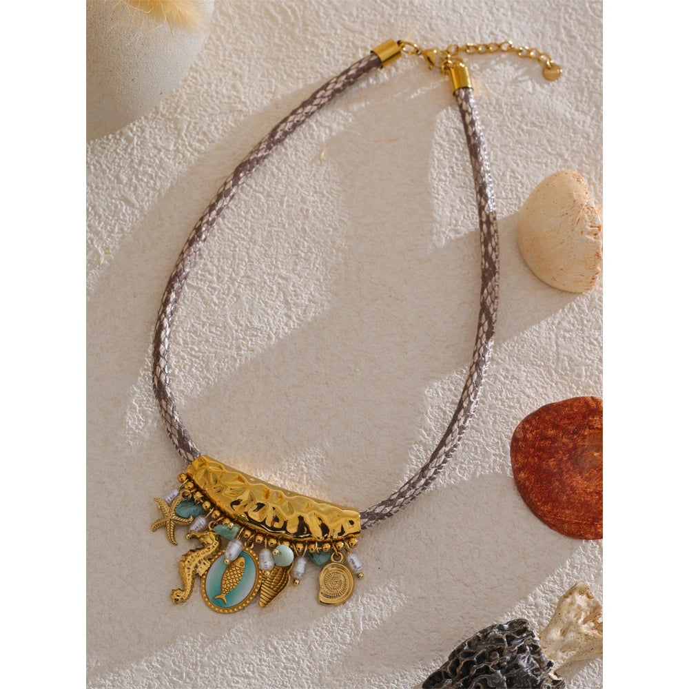 Handmade Ocean Style Pearl & Starfish Drop Necklace