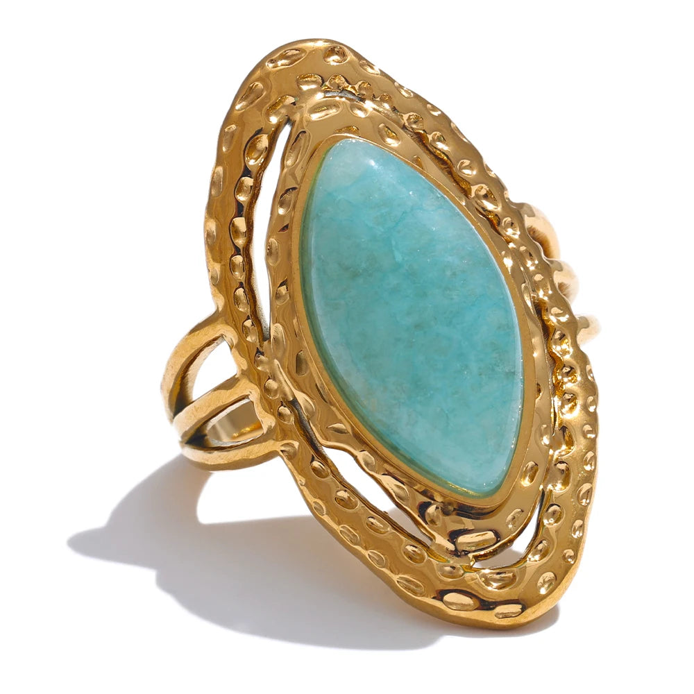 Green Natural Stone Fashion Open Ring