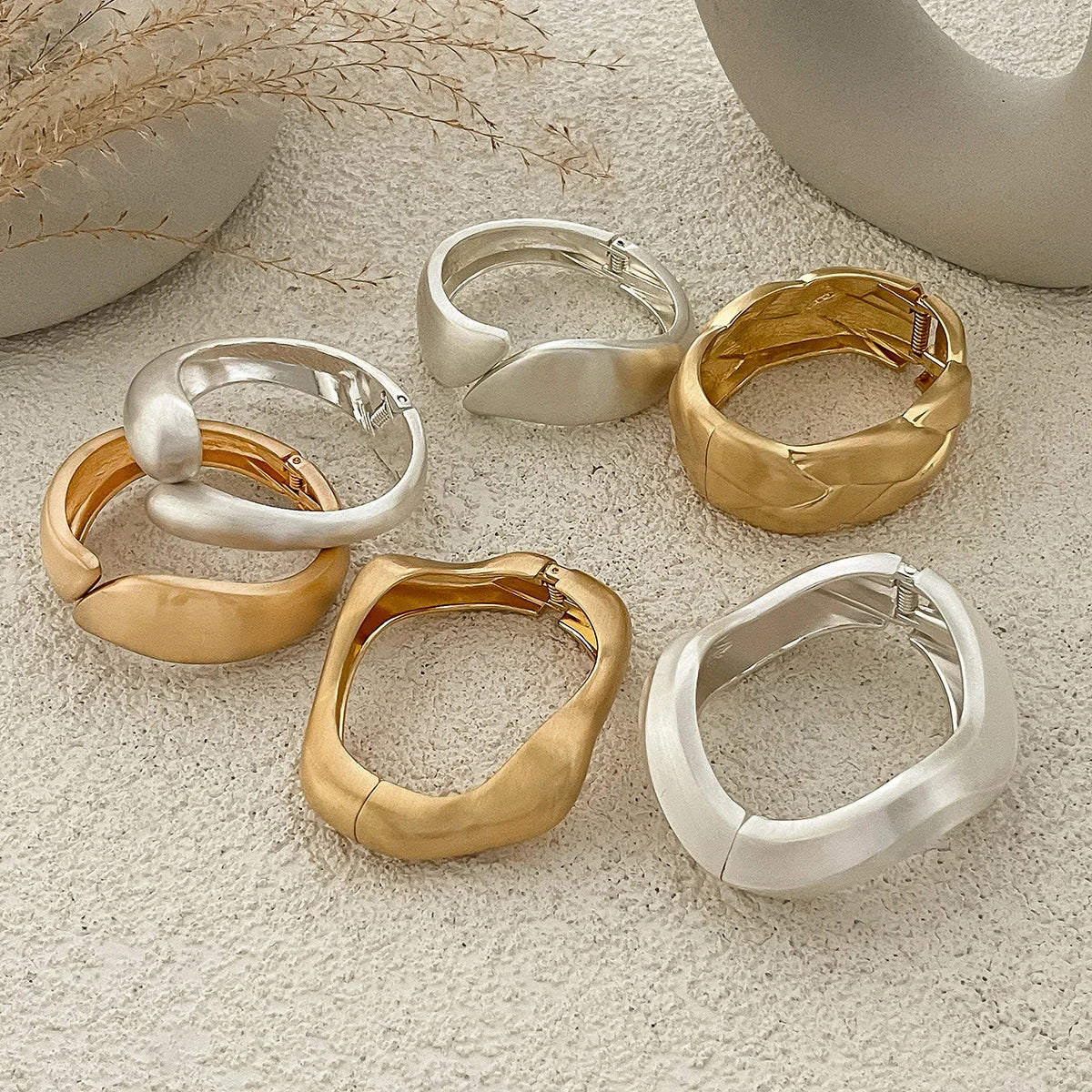 Chunky Matte Gold Irregular Wide Cuff Bangle