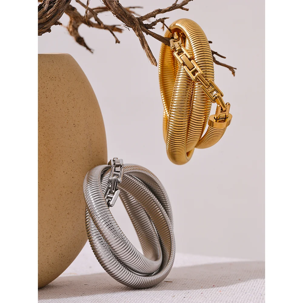 High-Quality Stainless Steel Layered Elastic Thick Bracelet