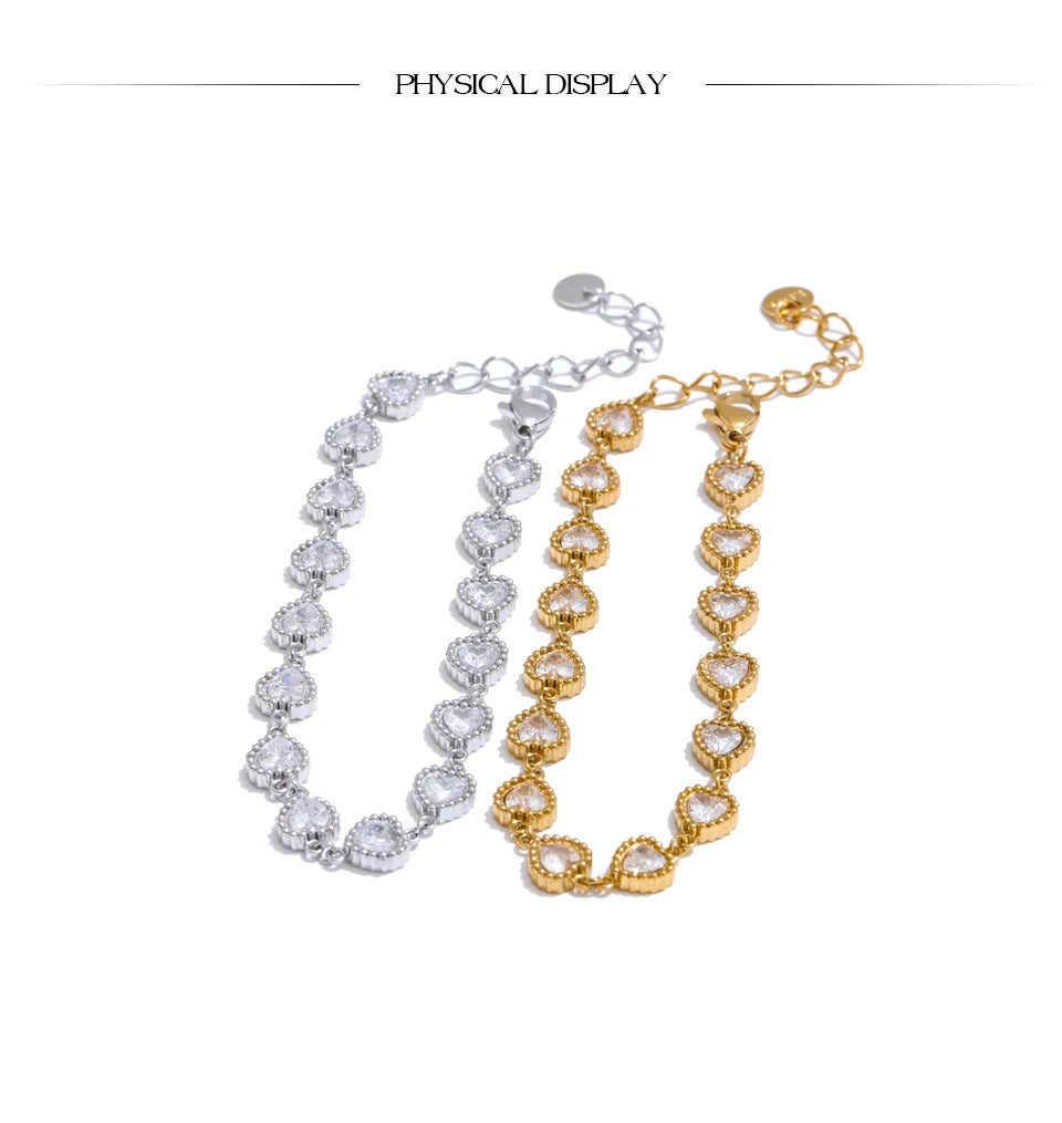 Heart Cubic Zirconia Shiny Waterproof Bracelet Bangle