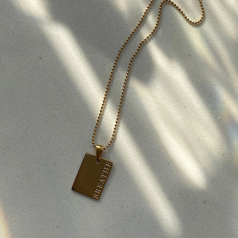 Engraved Letter Square Pendant Necklace