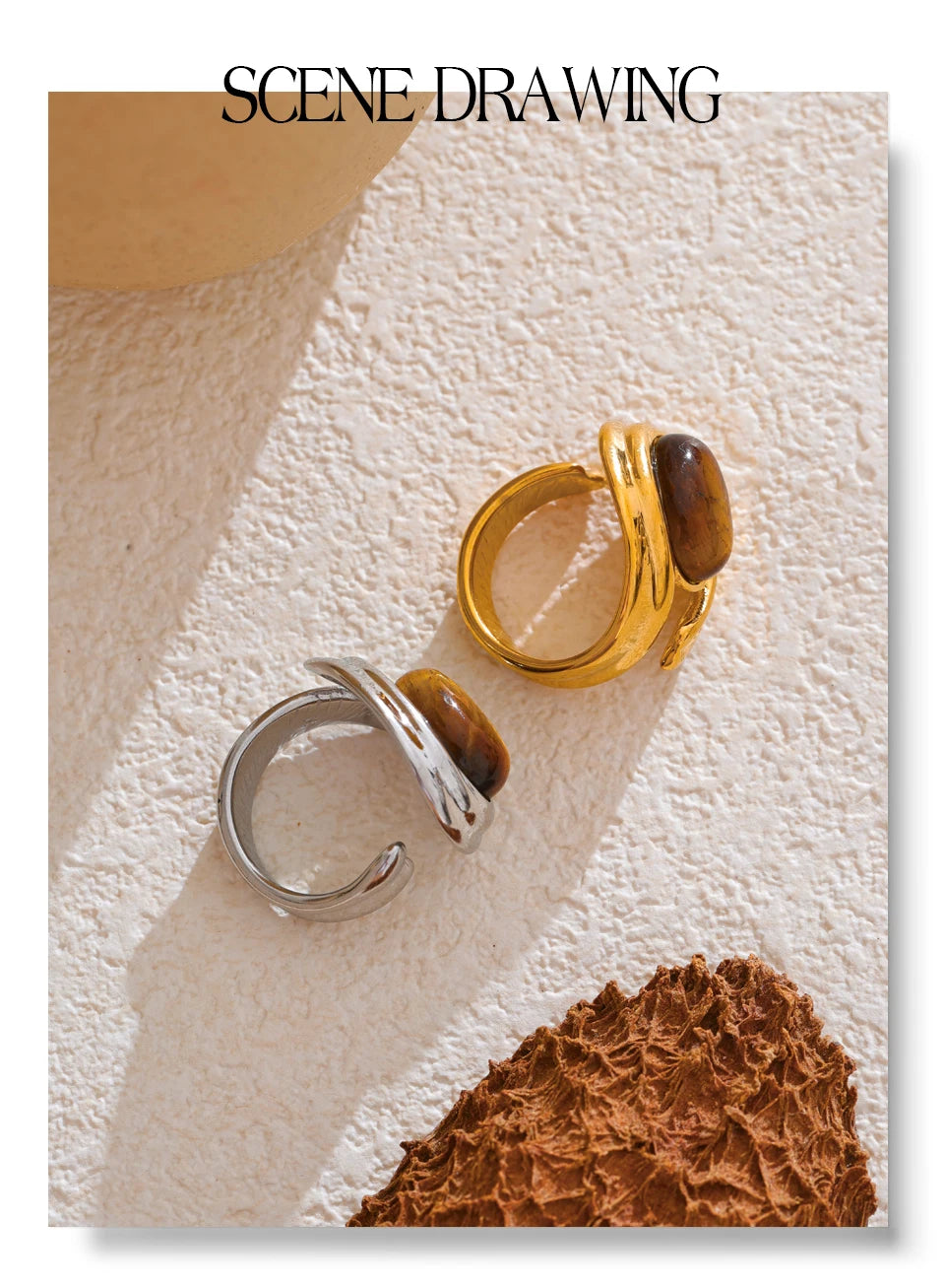 Natural Tiger Stone Stainless Steel Ring