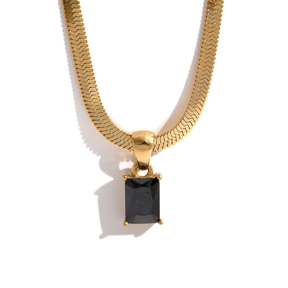 Exquisite Geometric Square Cubic Zirconia Drop Necklace