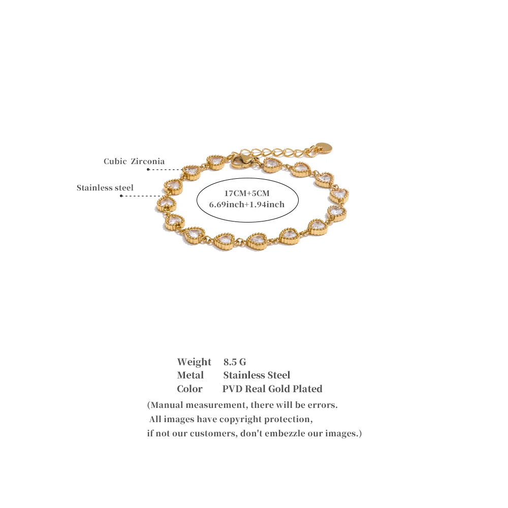 Heart Cubic Zirconia Shiny Waterproof Bracelet Bangle