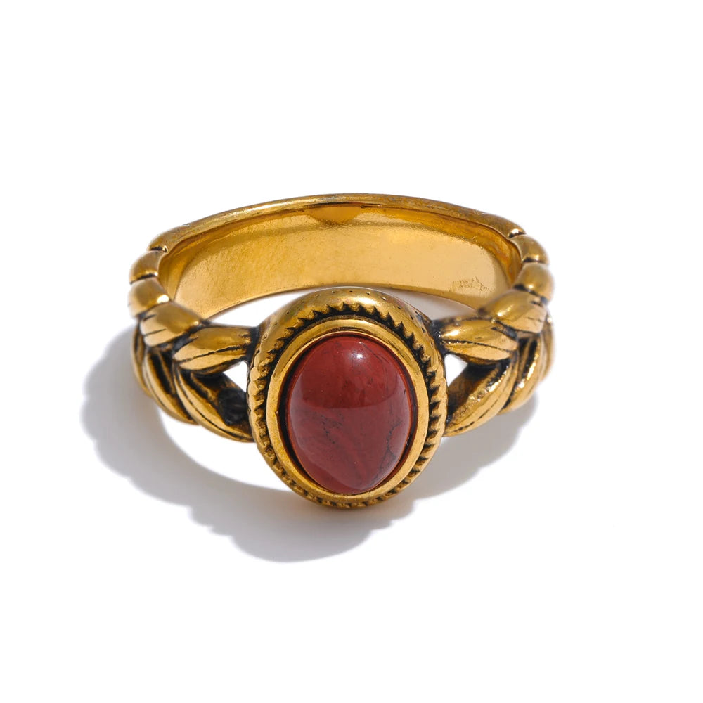 Retro Red & Black Natural Stone Ring
