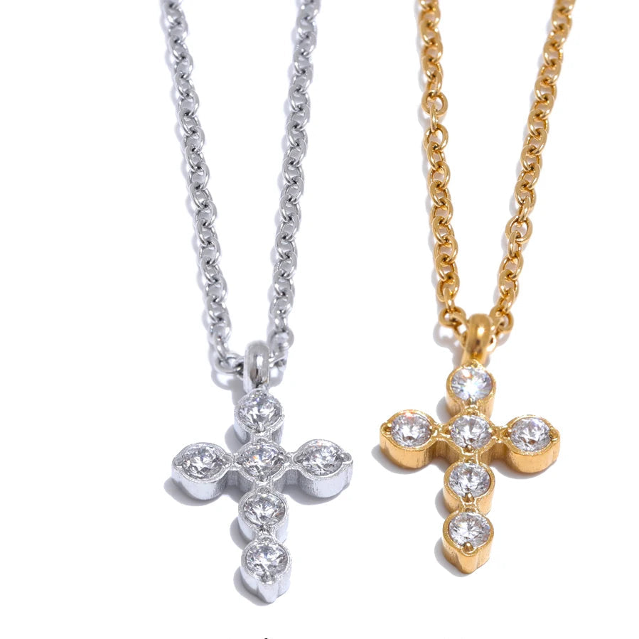 Cubic Zirconia Cross Shiny Pendant Necklace