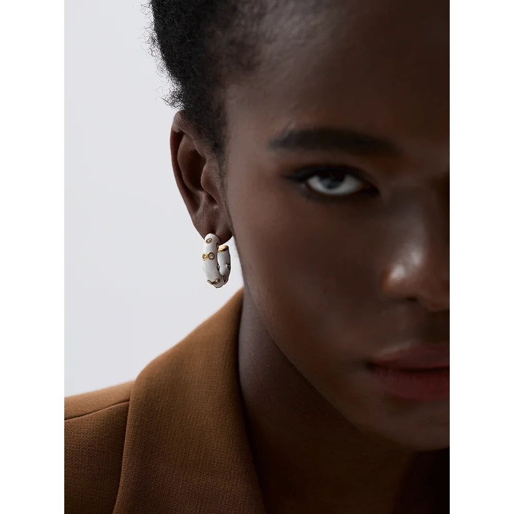 Enamel C-Shape Geometric Huggie Earrings