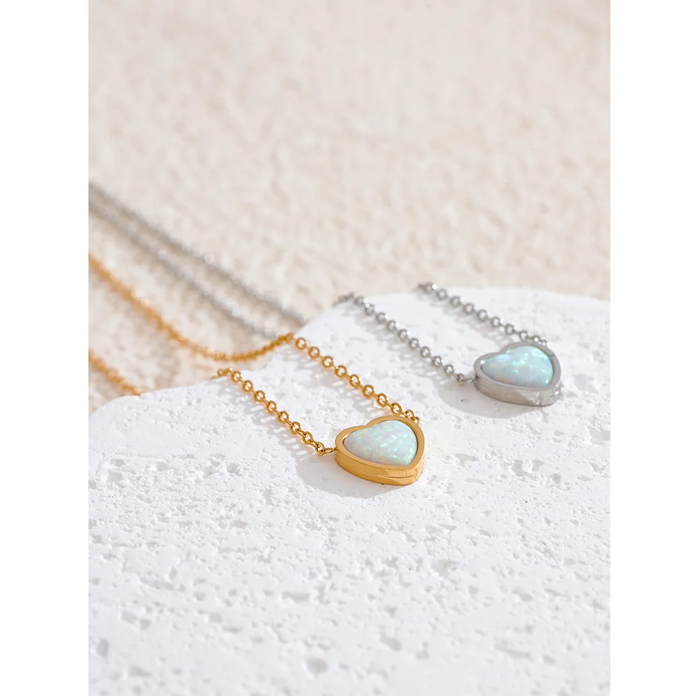 Natural Australian Opal Heart Pendant Necklace