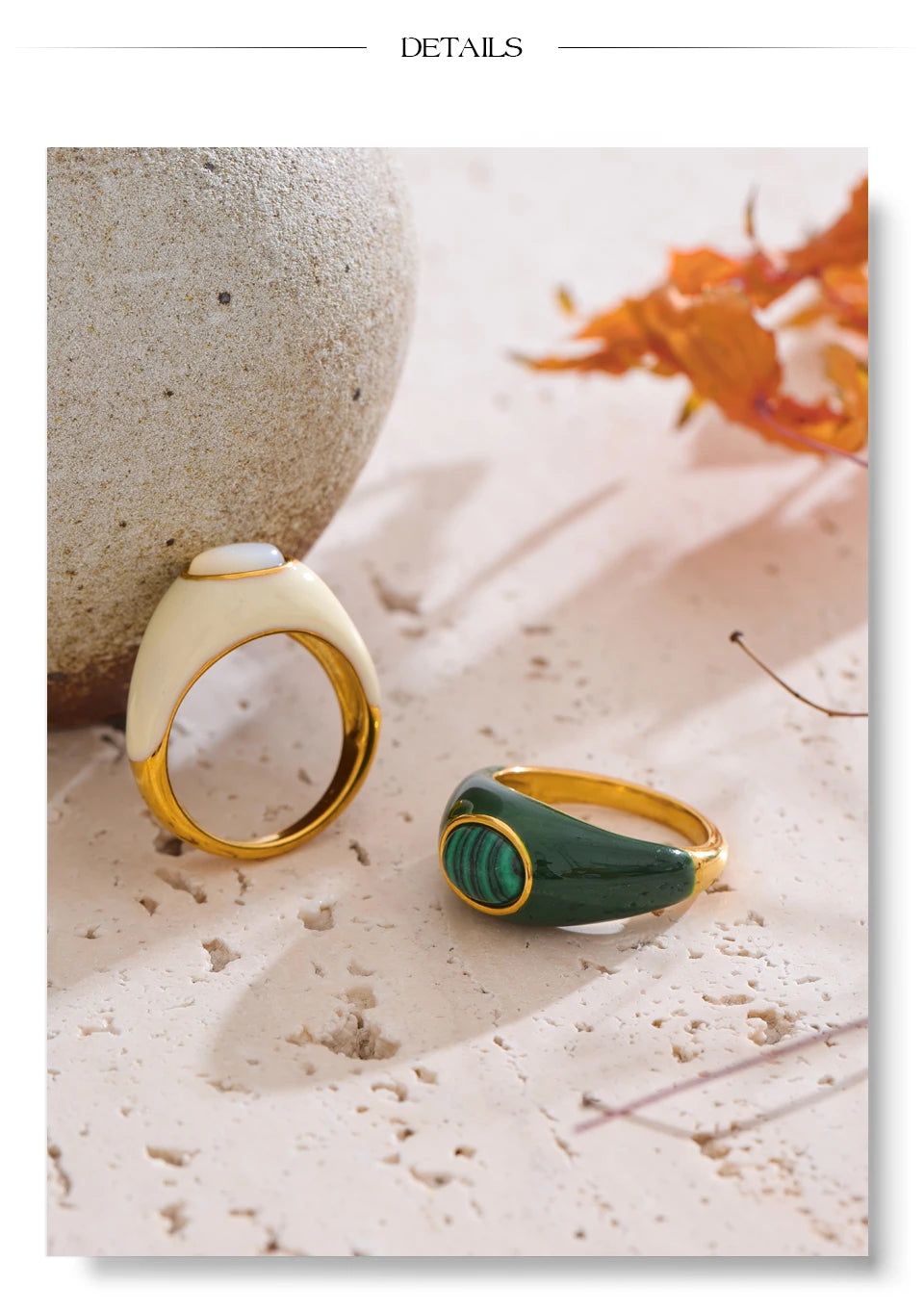 White & Green Enamel Malachite Shell Fashion Ring