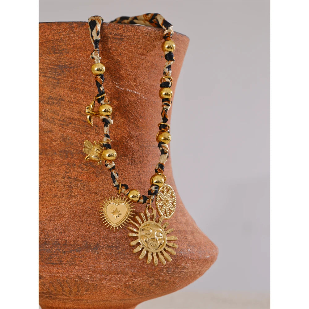 Stainless Steel Leopard Sunflower Heart Insect Drop Necklace