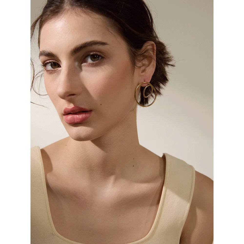 Round Hollow Charm Stud Earrings