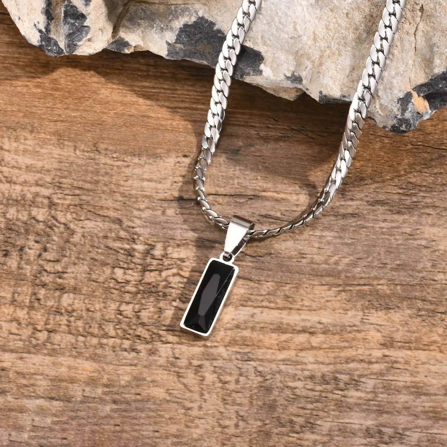 Men’s Black Stone Pendant Necklace