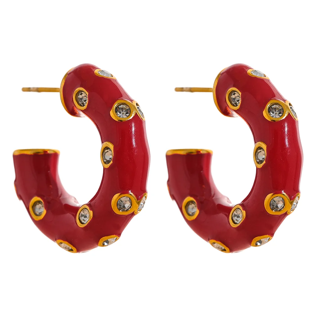 Enamel C-Shape Geometric Huggie Earrings