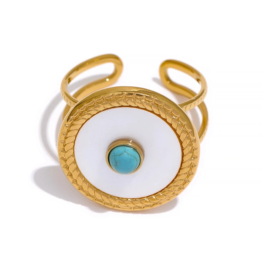 Stainless Steel Summer Open Adjustable Stone Ring