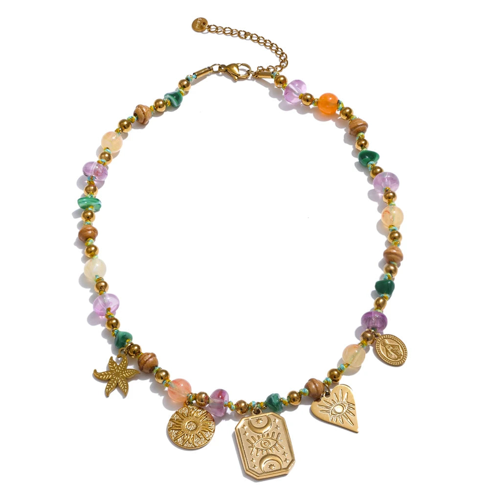 Handmade Colorful Natural Stone Drop Necklace