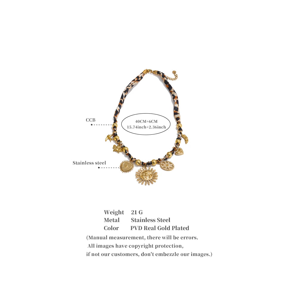 Stainless Steel Leopard Sunflower Heart Insect Drop Necklace