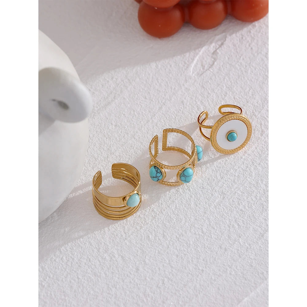 Stainless Steel Summer Open Adjustable Stone Ring