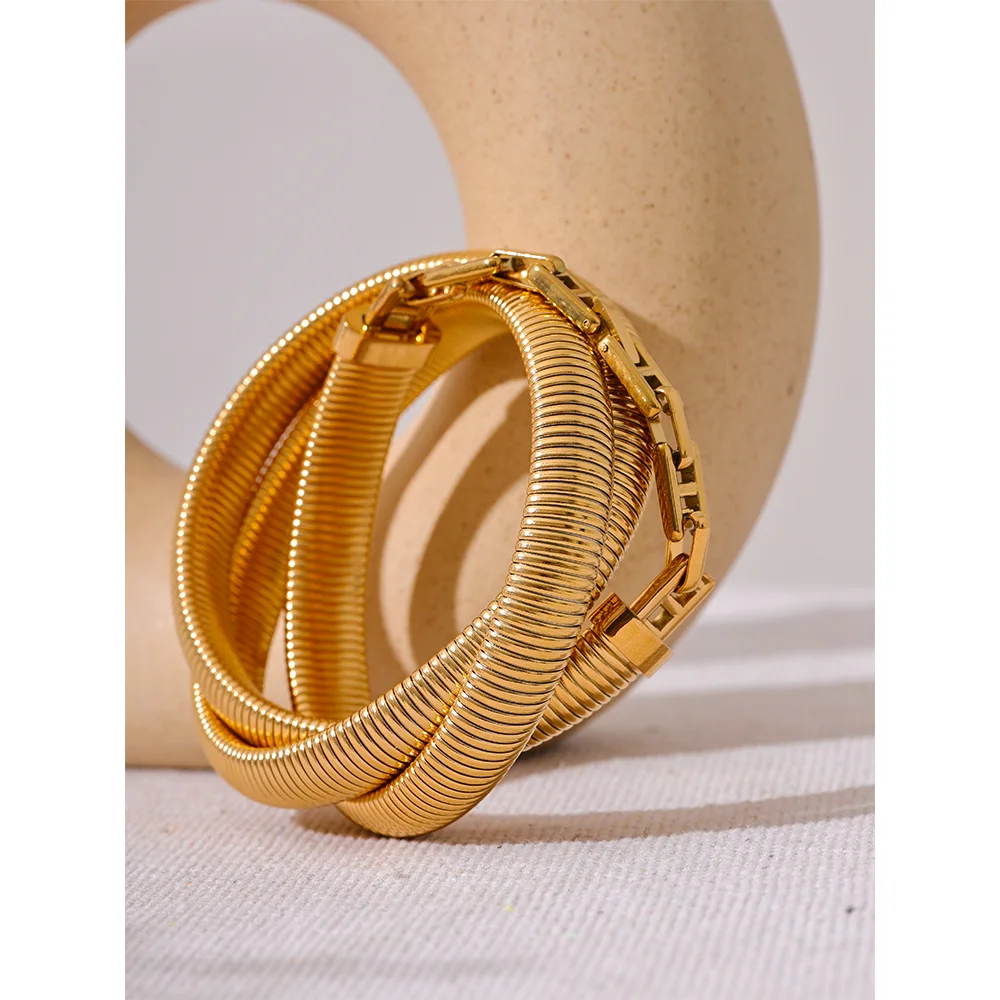 High-Quality Stainless Steel Layered Elastic Thick Bracelet