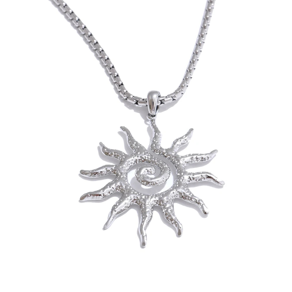 Stainless Steel Sun Drop Necklace & Hoop Earrings Set