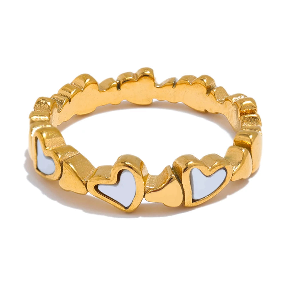 Natural Shell Heart Ring – 316L Gold Stainless Steel