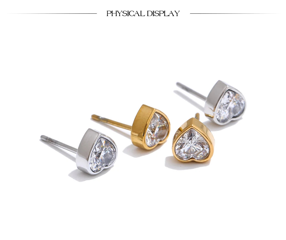 Delicate AAA Bling Cubic Zirconia Heart Stud Earrings