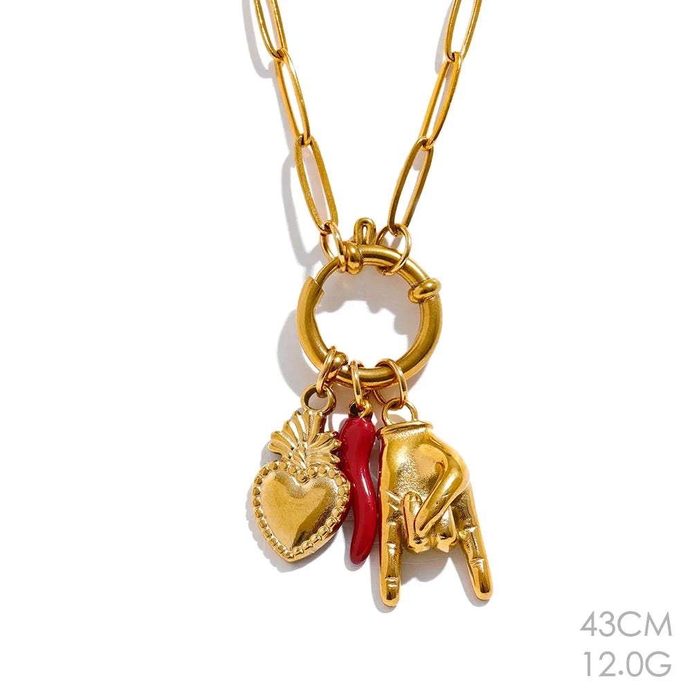 Red Chili & Heart Charms Pendant Necklace