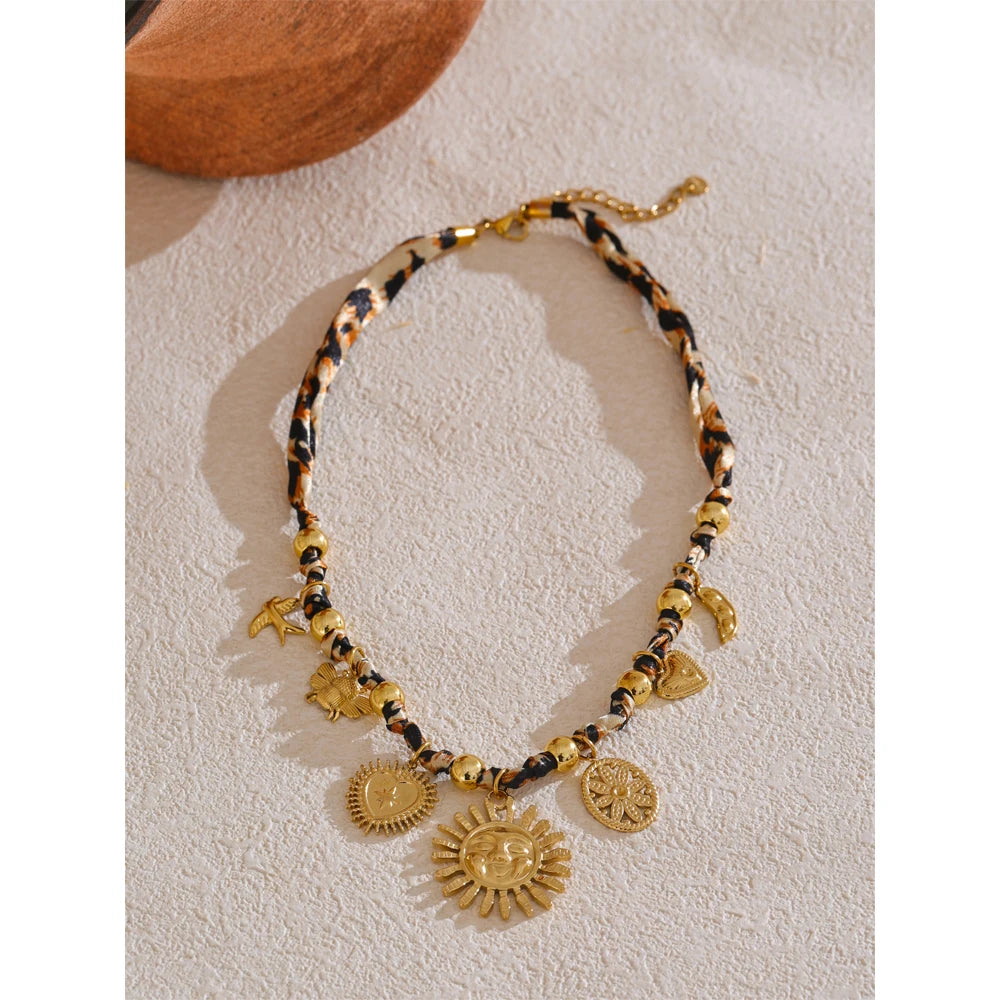 Stainless Steel Leopard Sunflower Heart Insect Drop Necklace