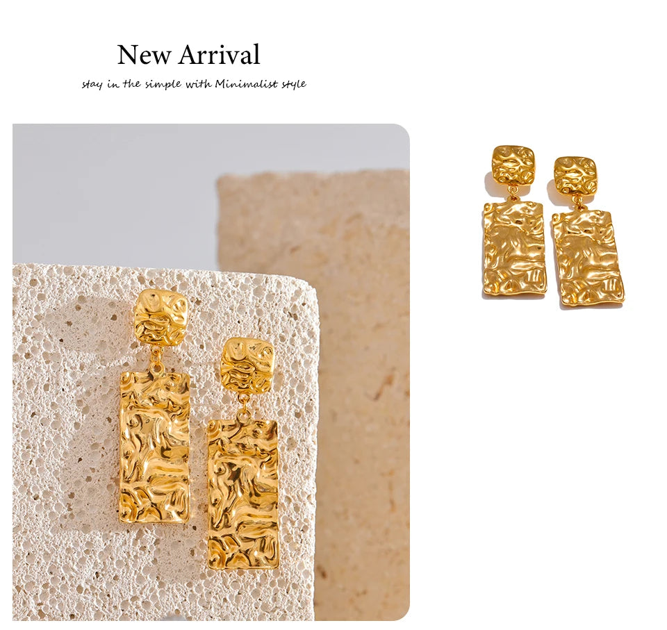 Hammered Rectangle Drop Earrings