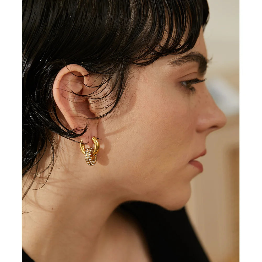 Cubic Zirconia Round Huggie Hoop Earrings
