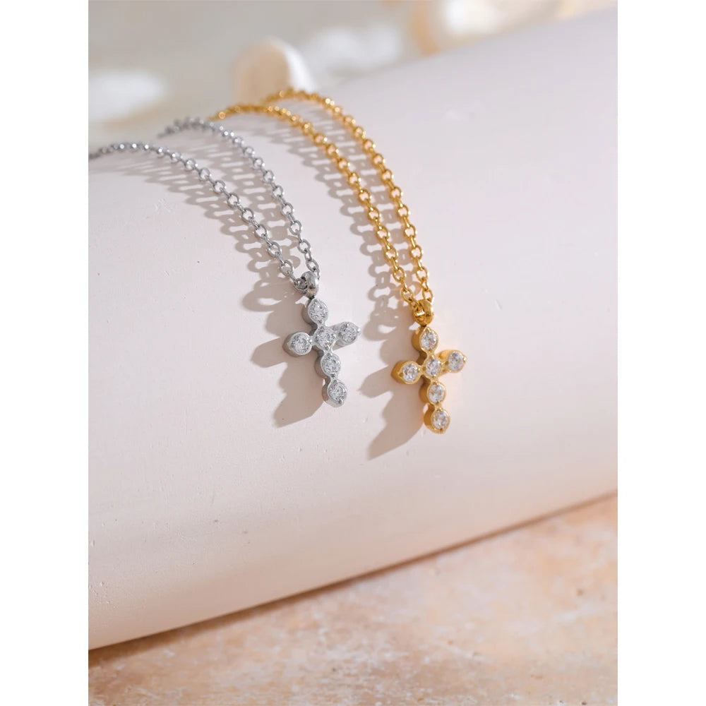 Cubic Zirconia Cross Shiny Pendant Necklace