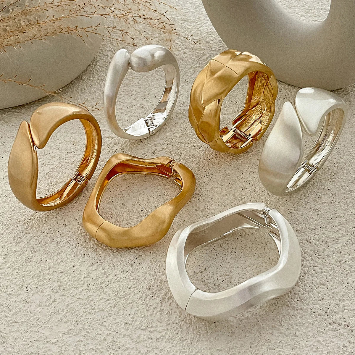 Chunky Matte Gold Irregular Wide Cuff Bangle