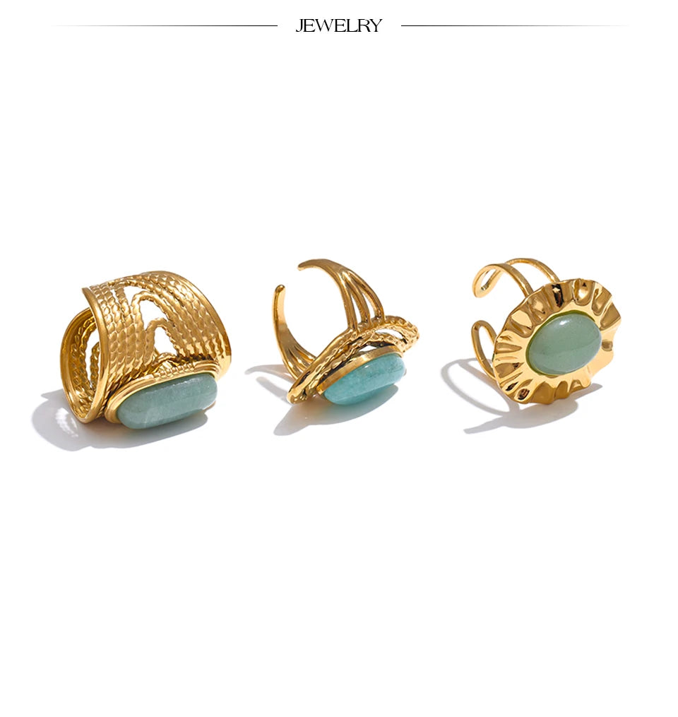 Green Natural Stone Fashion Open Ring