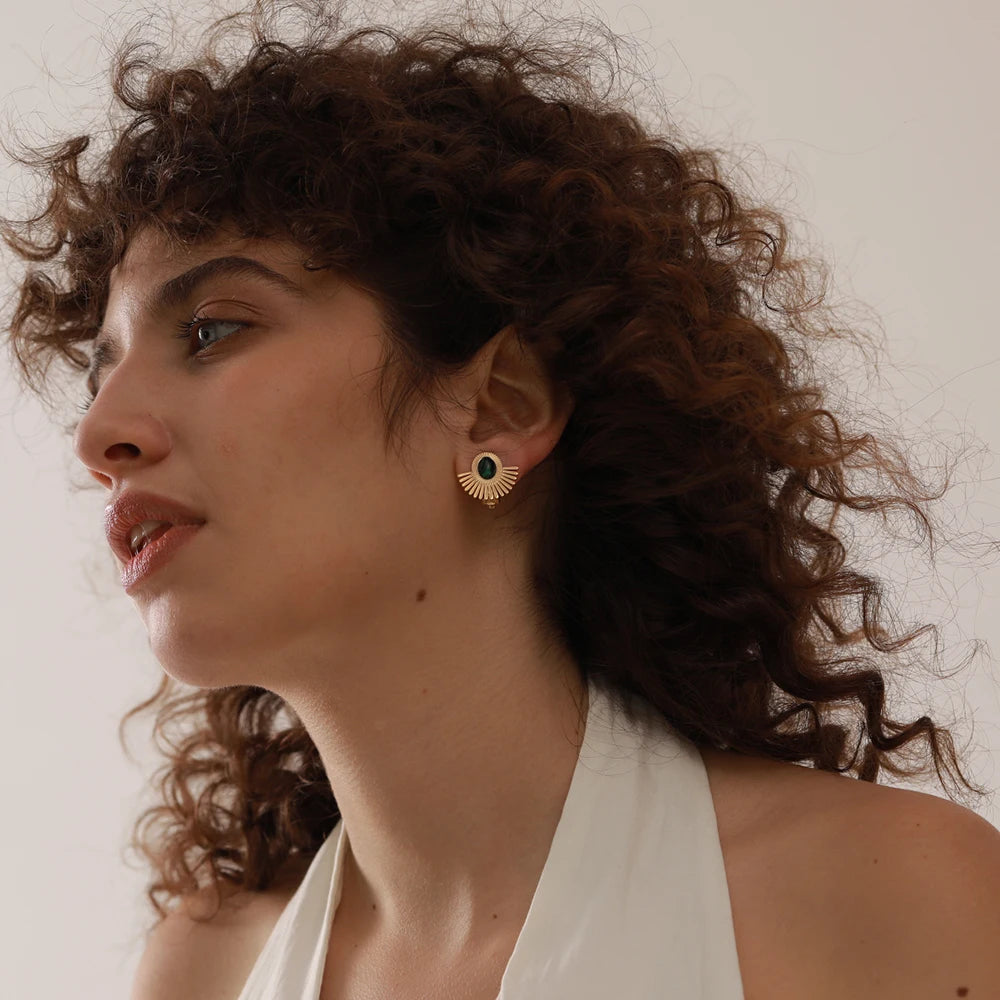 Black Stone Sunflower Clip-On Earrings