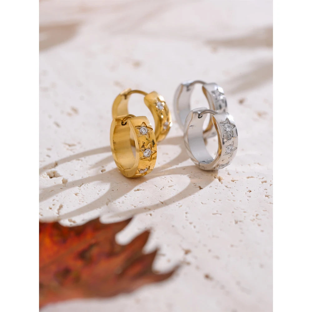Zirconia Star Round Daily Hoop Earrings